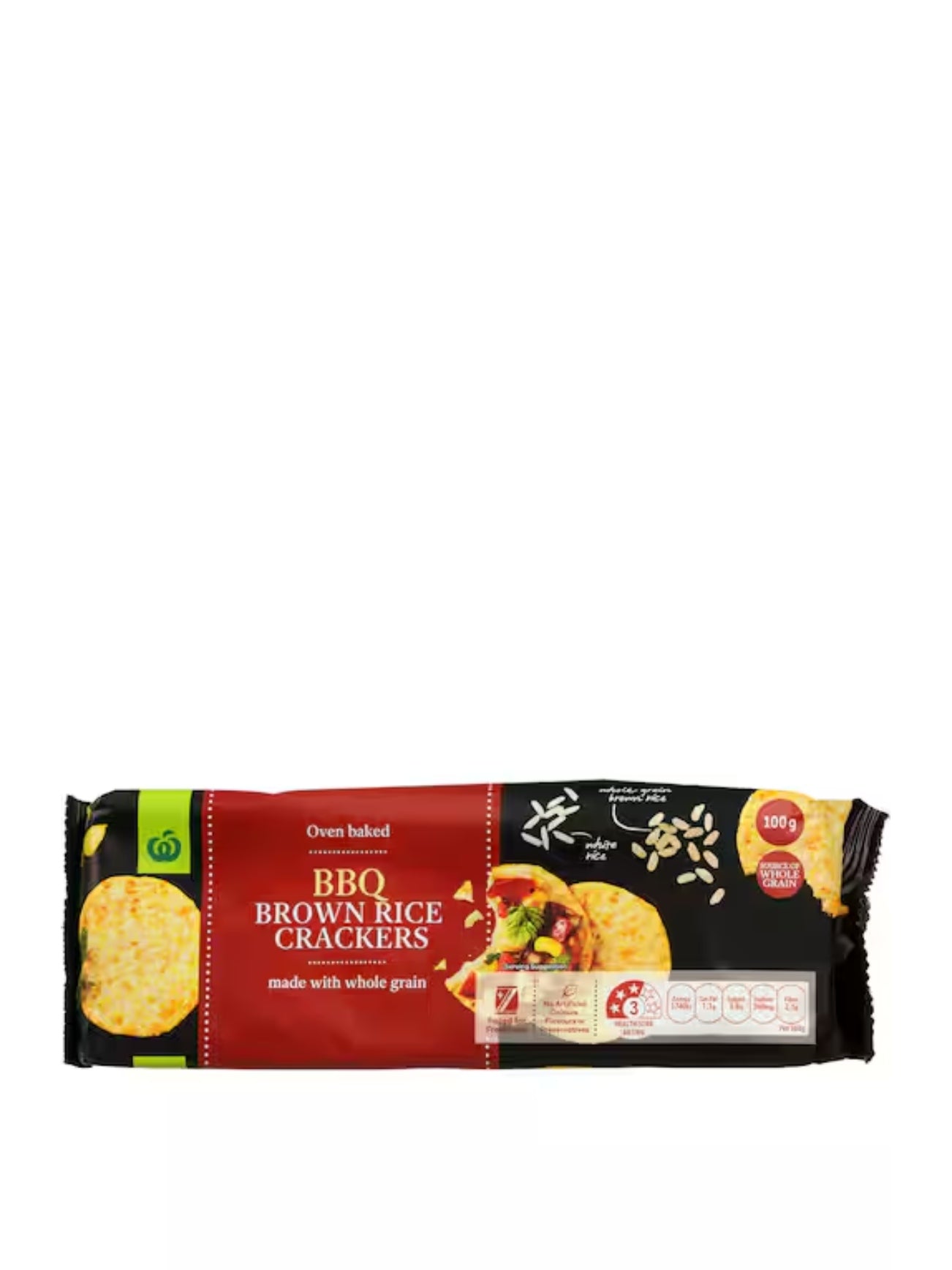 WOOLWORTHS BROWN RICE CRACKER BBQ 100G