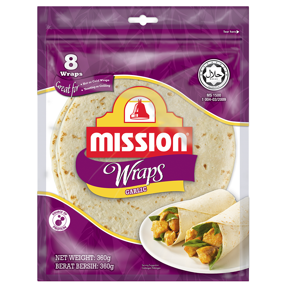MISSION WRAPS GARLIC 8'S 360GM